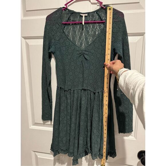 Intimately Free People Marsha Floral Lace Sheer Long Sleeve Forest Green Dress S - Picture 6 of 10